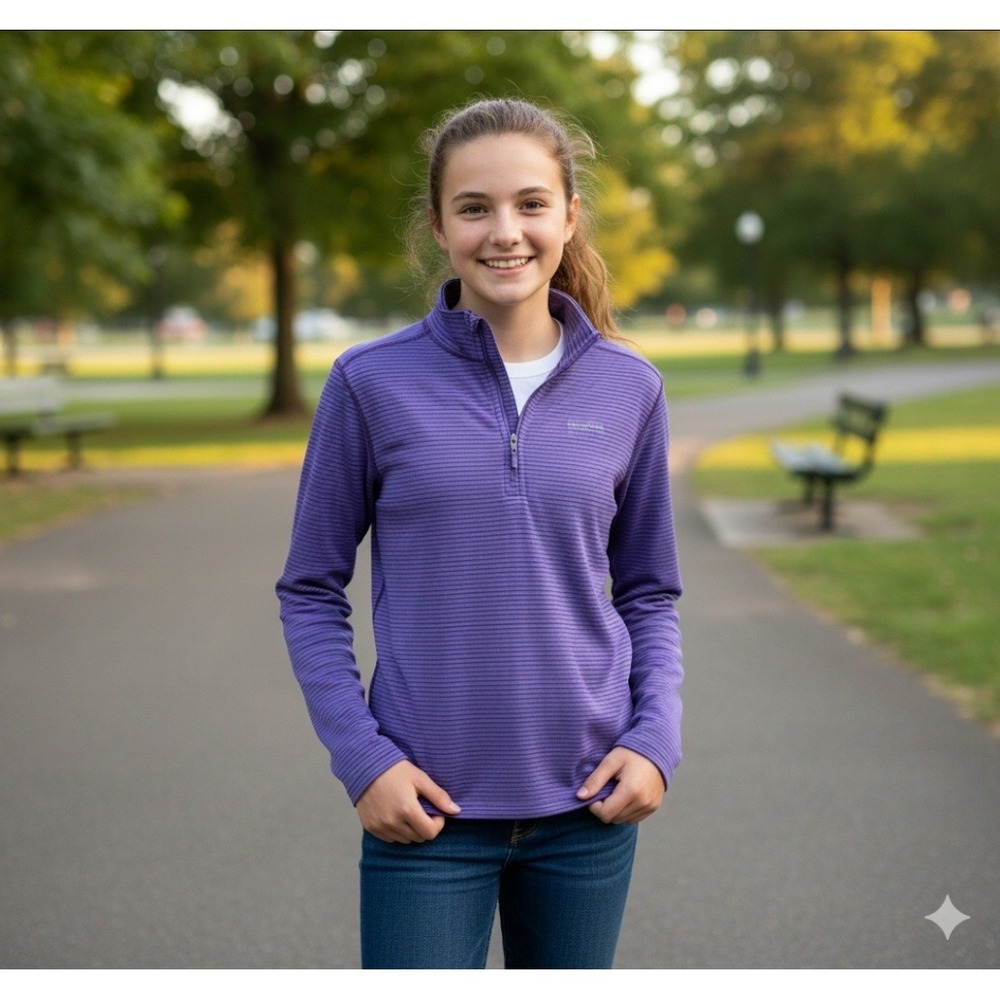 Patagonia Capilene Pullover‎ Sweater Girls XL 14-16 Purple Black Stripe Jacket